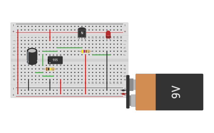 Circuit design LED delay circuit using 555 timer - Tinkercad