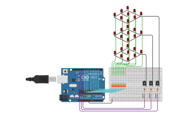 Circuit design cubo led 4x4x4 expo - Tinkercad