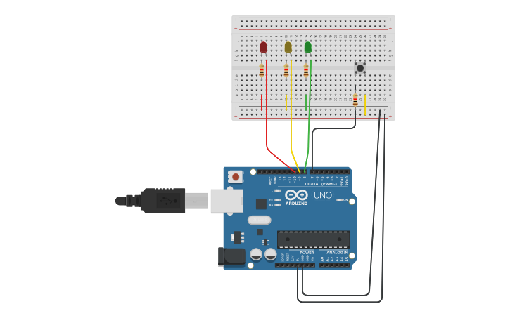 Circuit design traffic light - Tinkercad
