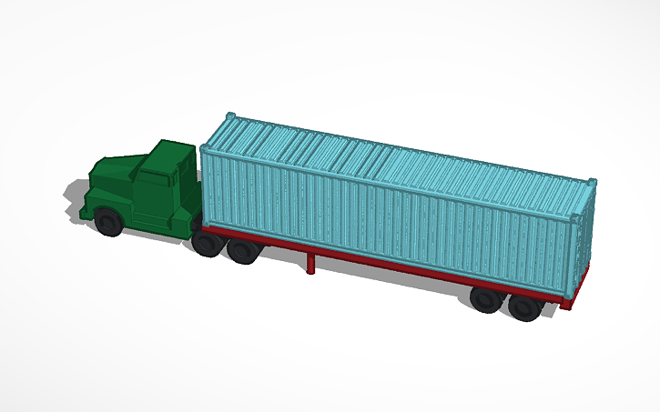 3D design N-Scale Container Tractor Trailer Complete - Tinkercad