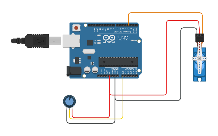 Circuit design Control Servo motor with potentiometer - Tinkercad