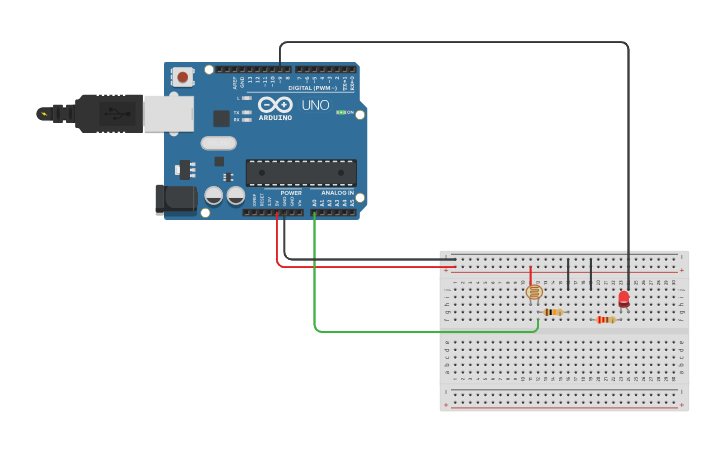 Circuit design Photoresistor with LED - Tinkercad