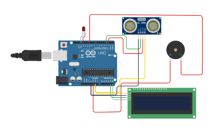 Circuit design PROJECT 7 (ULTRA SONIC DISTANCE SENSOR) - Tinkercad