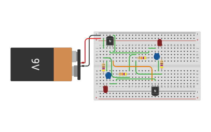 Circuit design Flashing LED Two Transistor Circuit - Tinkercad