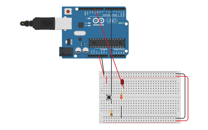 Circuit design LED button - Tinkercad