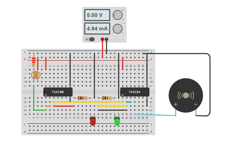 Circuit design laser security system with logic gates - Tinkercad