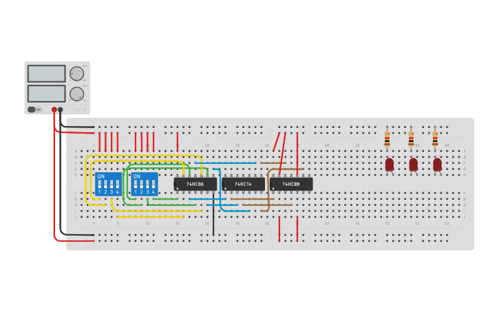Circuit design Comparador de 4 bits - Tinkercad