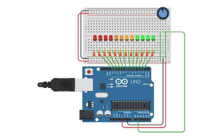 Circuit design led level indicator - Tinkercad