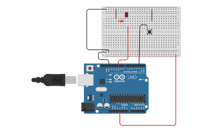 Circuit design push button and led - Tinkercad