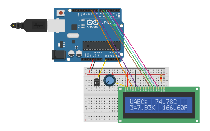 Circuit design LCD + LM35 - Tinkercad