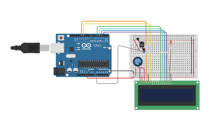 Circuit design Sensor de temperatura LM35 y salida con LCD - Tinkercad