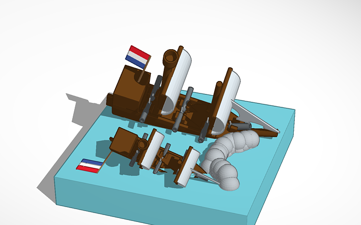 3D design 2 Dutch ships heading on the clipps, (rocks on the ocean ...
