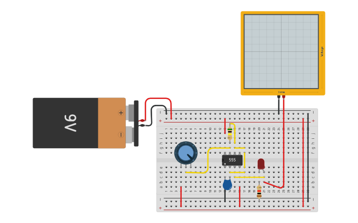 Circuit design 555 Timer with Potentiometer - Tinkercad