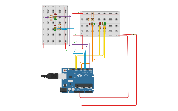 Circuit design 4 way trafic light system jt mmola - Tinkercad