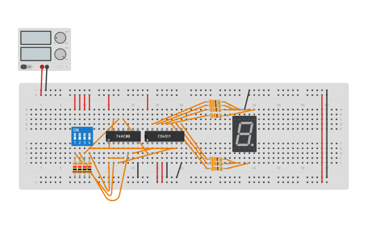 Circuit design Display odd Numbers using 7 seg BCD - Tinkercad