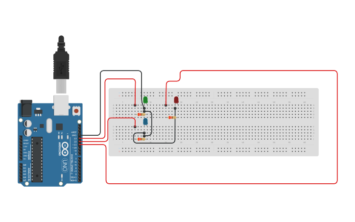 Circuit design Alternating LED - Tinkercad