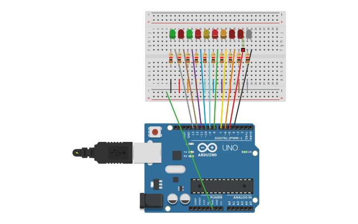 Circuit design multiple LED blinking - Tinkercad