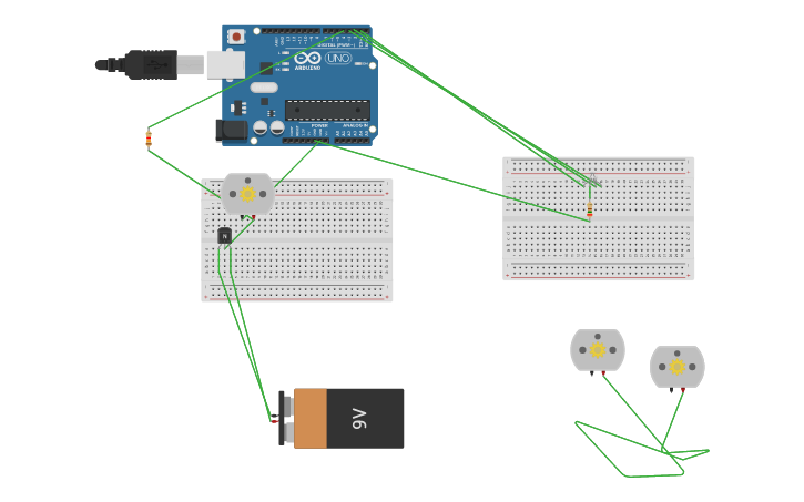 Circuit design RGB Led & motor - Tinkercad
