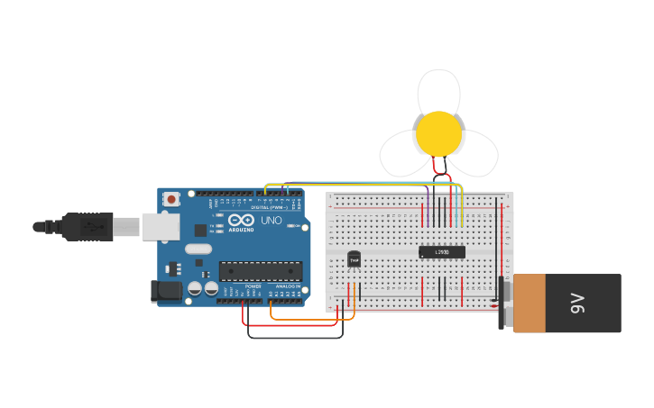 Circuit design Smart Temperature Controlled fan system - Tinkercad