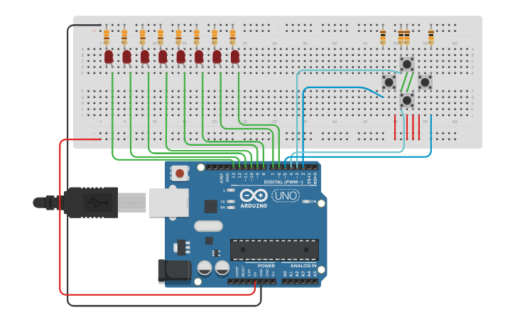 Circuit design LED Sequence Controller - Tinkercad
