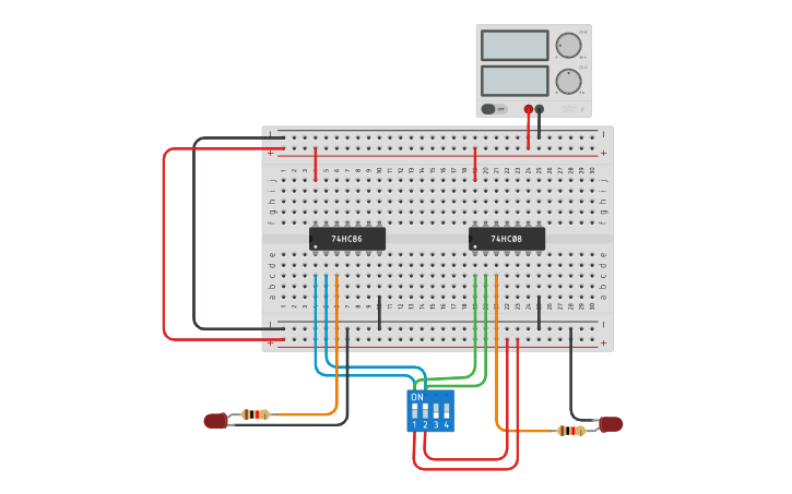 Circuit design HALF ADDER USING XOR AND AND GATE - Tinkercad