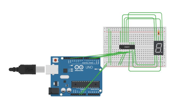 Circuit design BCD to 7 Segment Display - Tinkercad