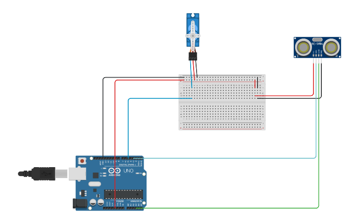 Circuit design ultra son porte automatique - Tinkercad