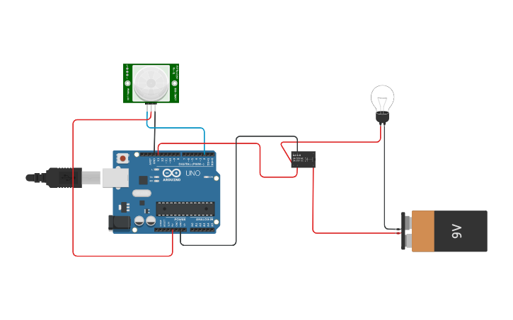 Circuit design Automatic Light Switching using Motion Sensor - Tinkercad