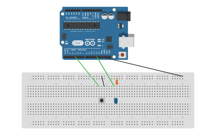 Circuit design LED with button - Tinkercad