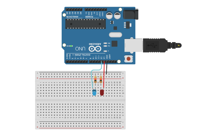 Circuit design alternate blinking LED - Tinkercad