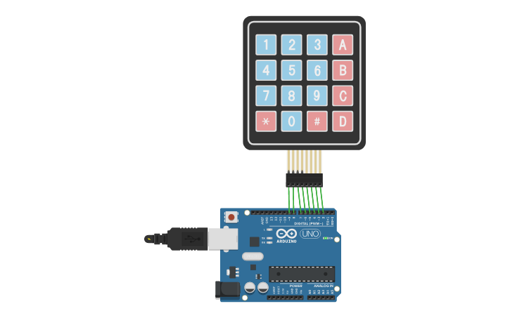 Circuit design Keypad 4x4 with Arduino (Block Code) - Tinkercad