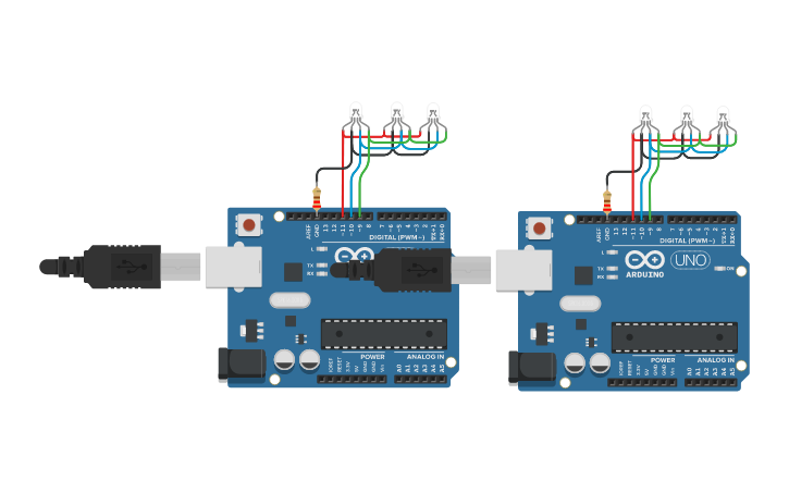 Circuit design Multi RGB leds change color - Tinkercad