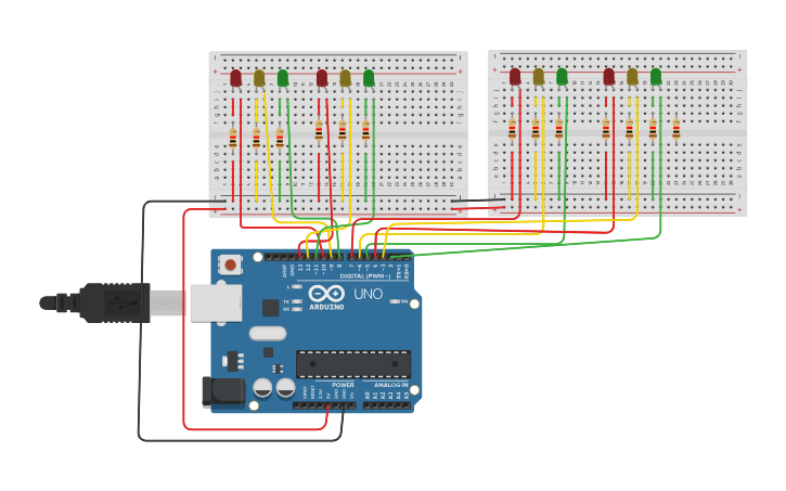 Circuit design 4 way traffic system - Tinkercad