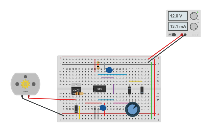 Circuit design Control de motor con 555 - Tinkercad