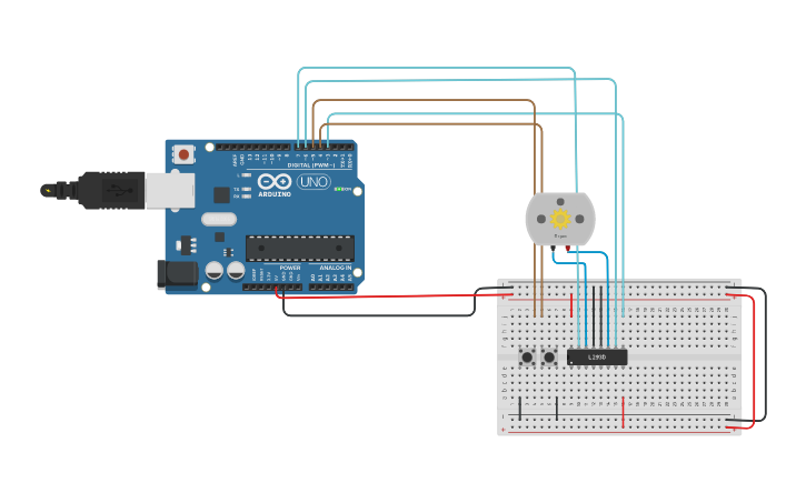 Circuit design Arduino controlling a DC Motor using H-BRIDGE - Tinkercad