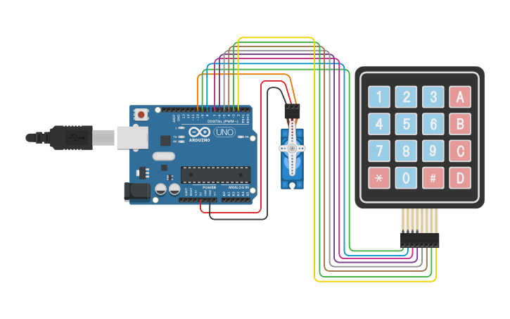Circuit design Keypad Unlocker with Arduino and Servo Motor - Tinkercad