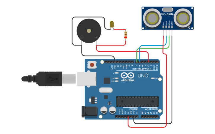 Circuit design Ultrasonic Sensor Project - Tinkercad