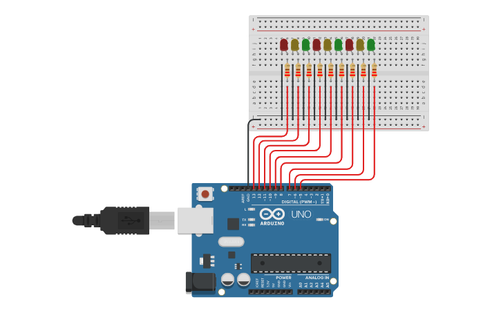 Circuit design Running LED - Tinkercad