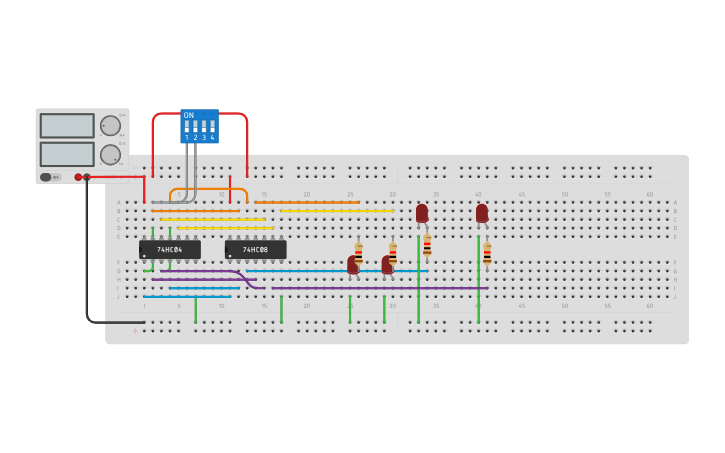 Circuit design 2x4 Decoder - Tinkercad