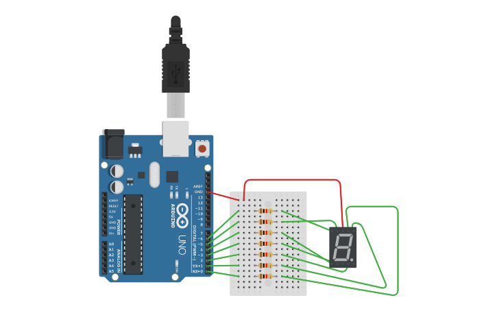 Circuit design 7 SEGMENT LED - Tinkercad