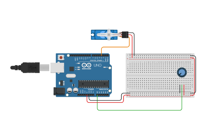 Circuit design Servo Motor with Potentiometer - Tinkercad