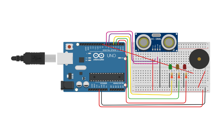 Circuit design Ultrasonic distance sensor with three LED and alert ...