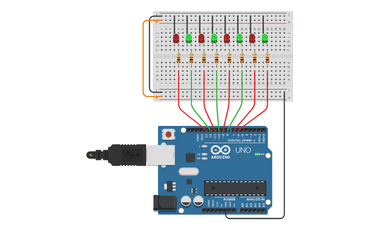 Circuit design Alternating Lights - Tinkercad