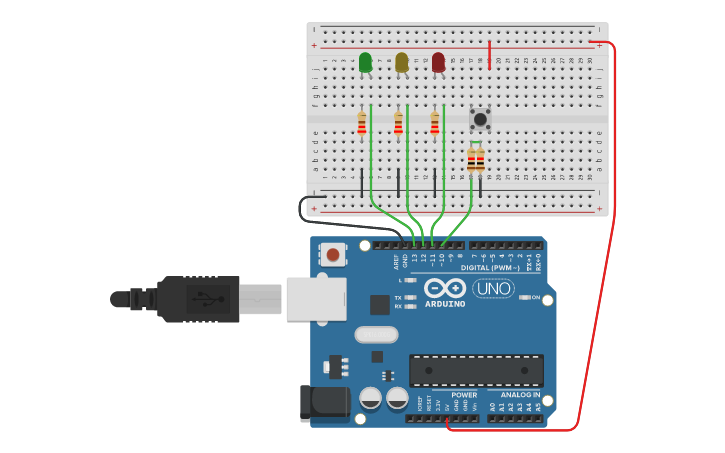 Circuit design Accensione led con pulsante pull down - Tinkercad