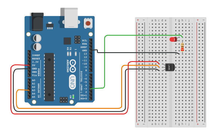 Circuit design lm35 & LED - Tinkercad
