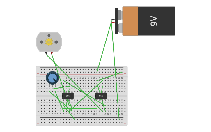 Circuit design Motor driver using 555 - Tinkercad
