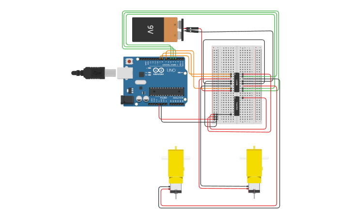 Circuit design Connecting Uno With L293D H Bridge Motor Shield - Tinkercad
