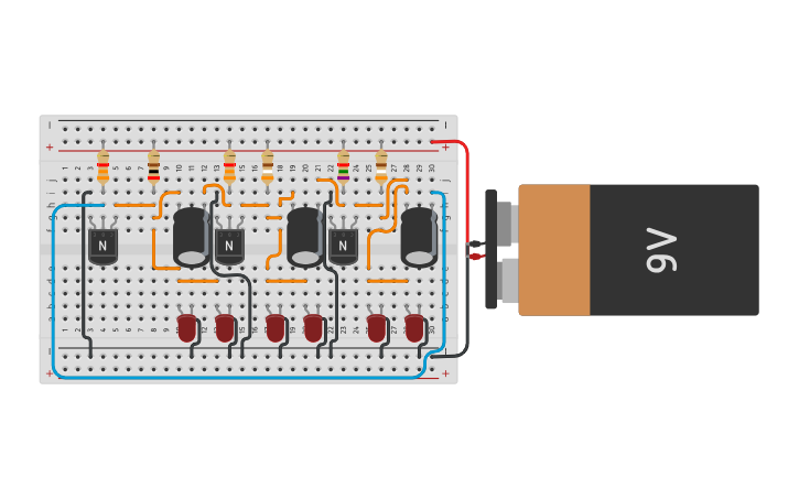 Circuit design Super LED Chaser - Tinkercad