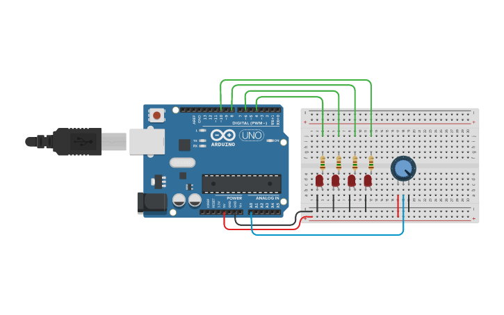 Circuit design #13 Leds Ping-Pong A/D en Arduino - Tinkercad