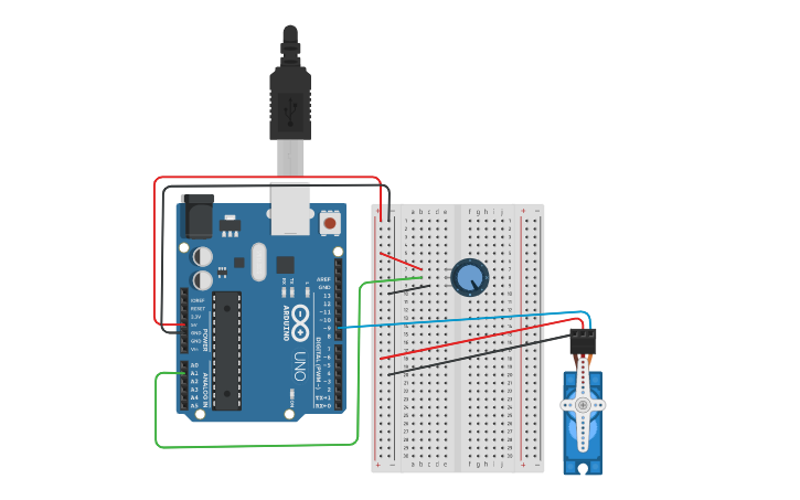 Circuit design Servo Motor Mapping Potentiometer - Block Code - Tinkercad